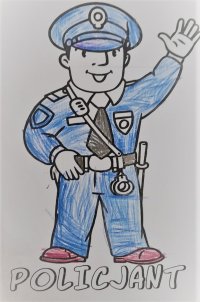 rysunek policjanta w niebieskim mundurze